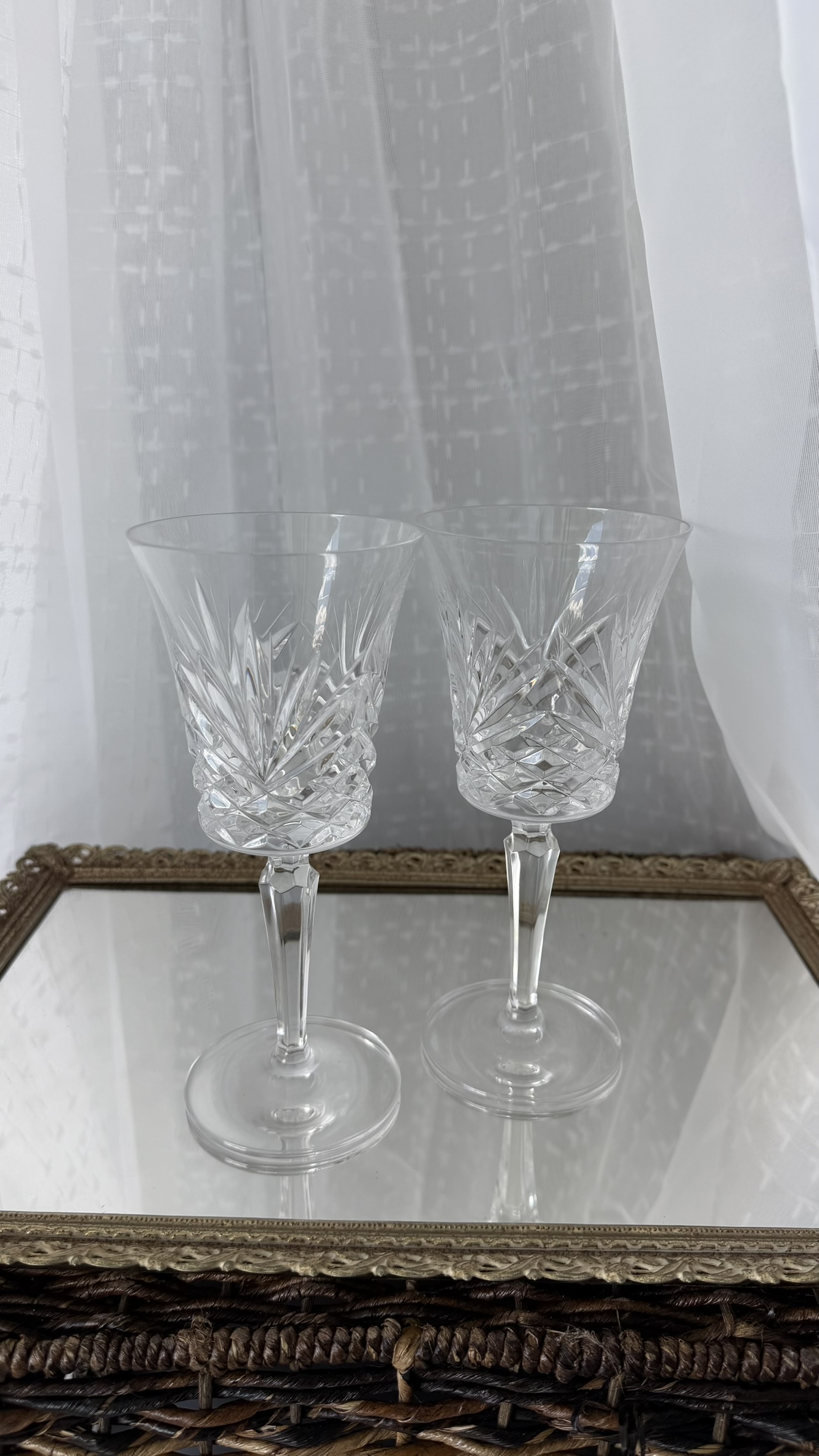Pair of Gorham Crystal Florentine Goblets