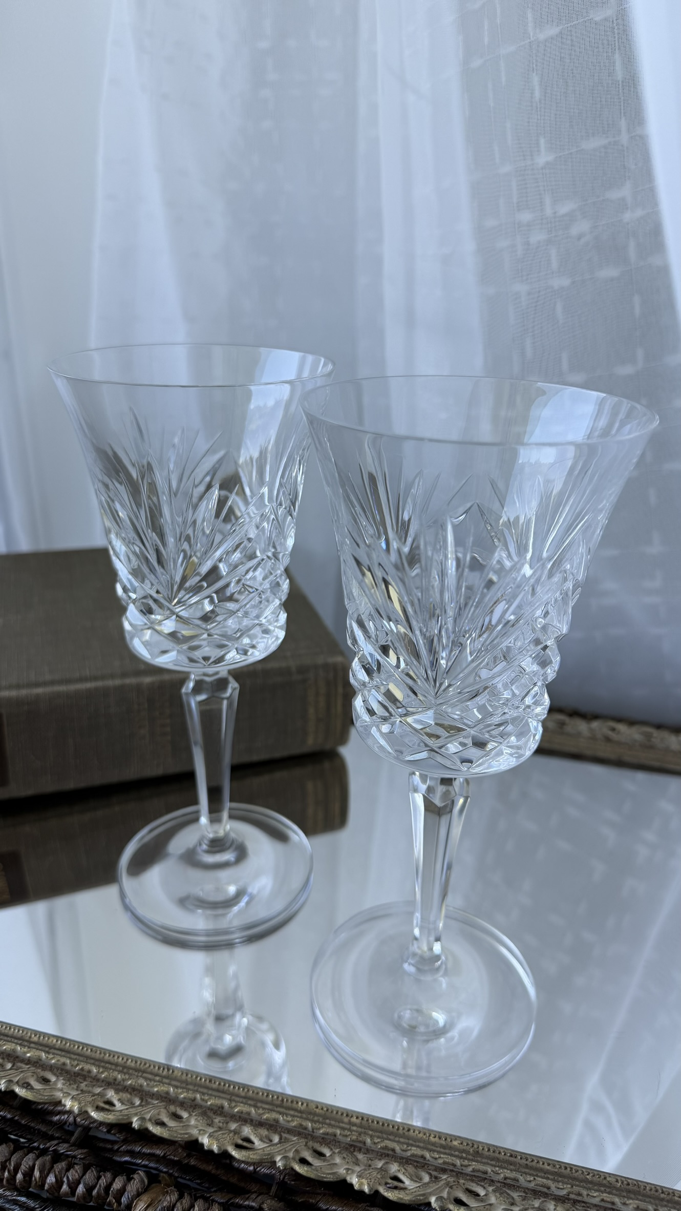 Pair of Gorham Crystal Florentine Goblets