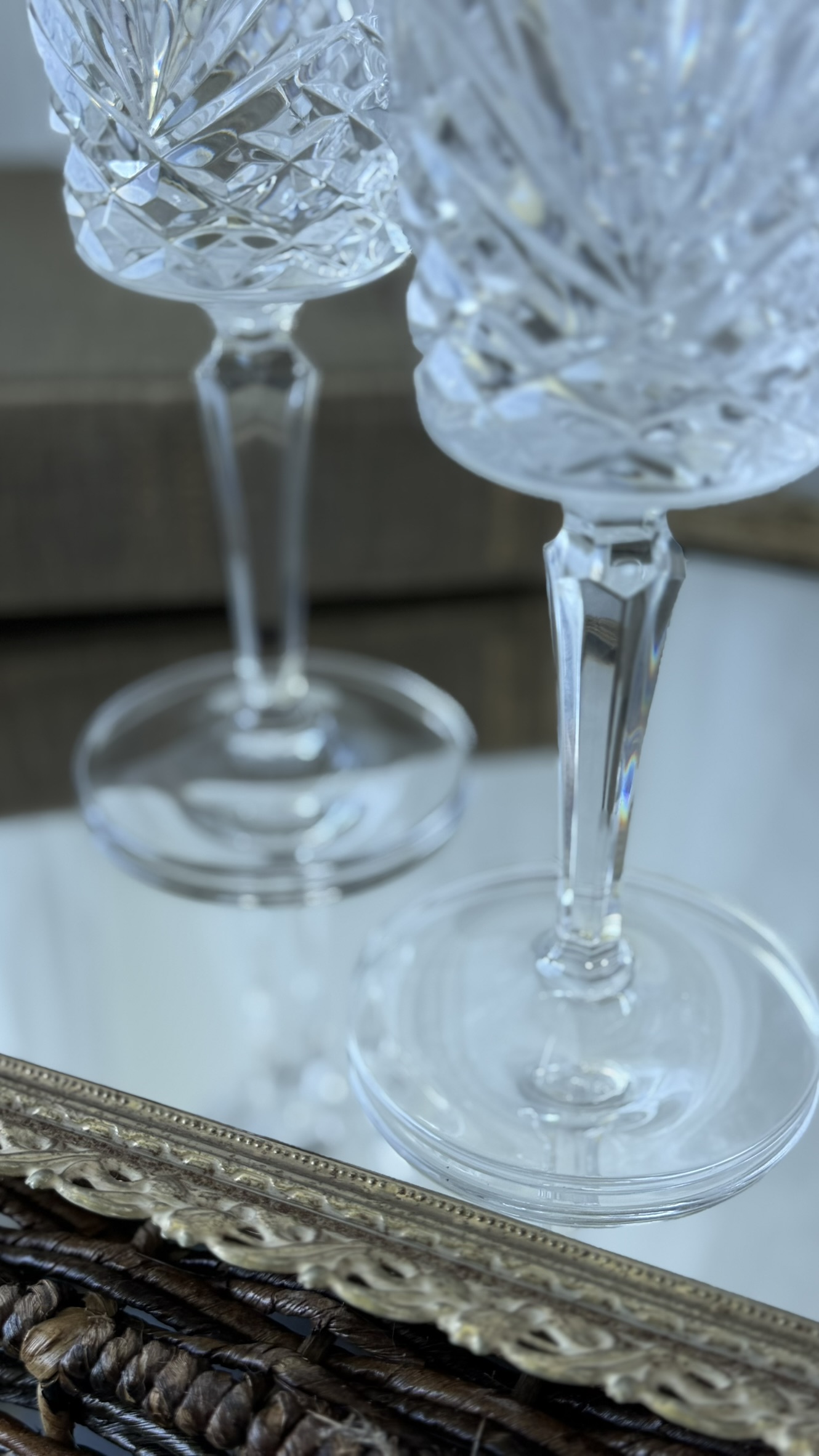 Pair of Gorham Crystal Florentine Goblets